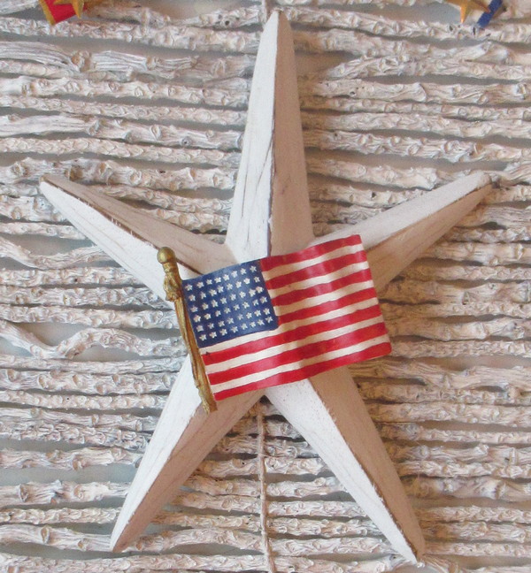 twig wall hanging wood star and flag pin